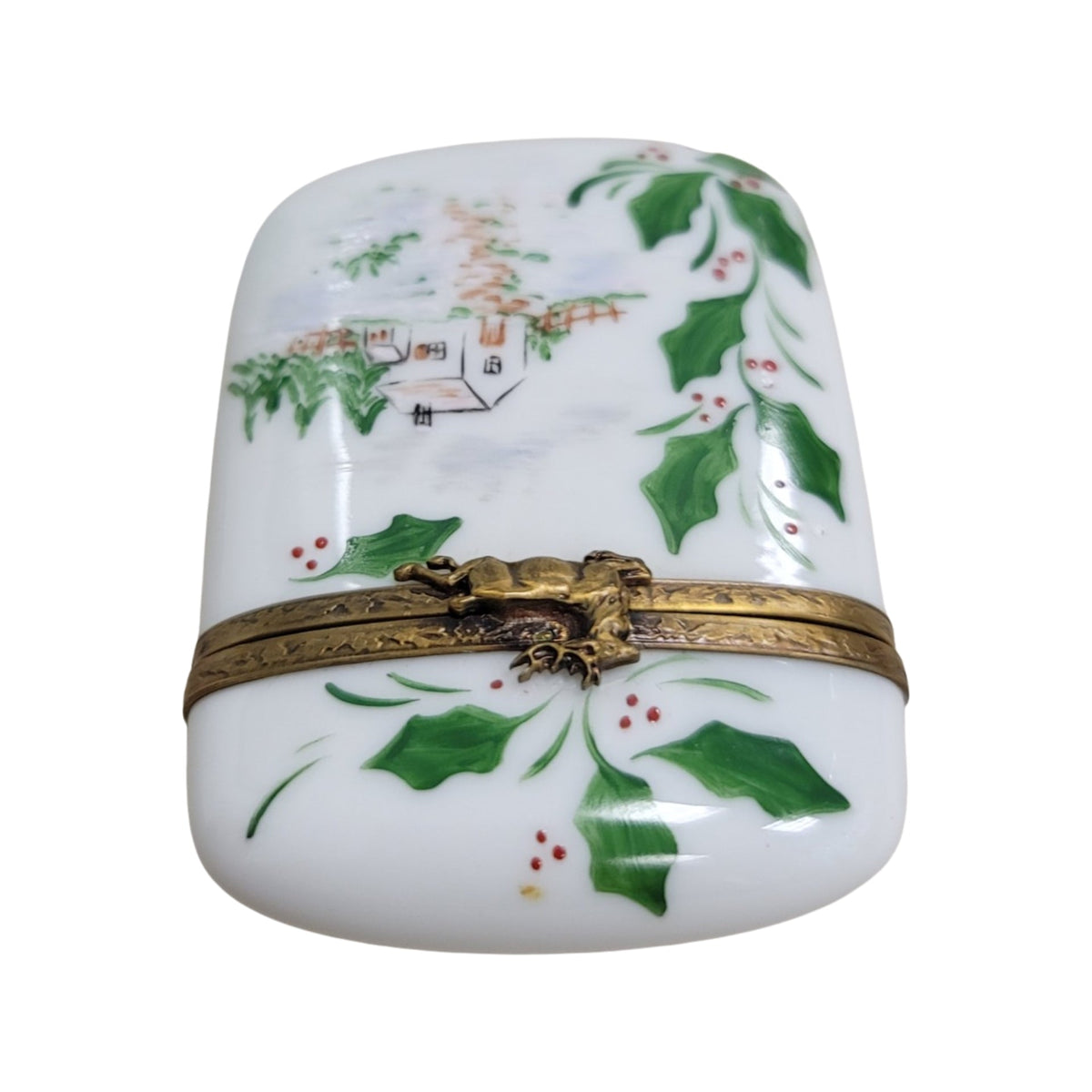 Christmas Holly Tall Limoges Porcelain Box, view 3