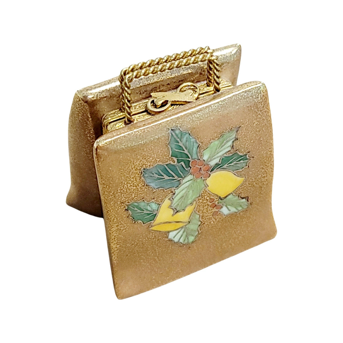 Christmas Shopping Bag Figurine, a hand-painted Limoges porcelain gift