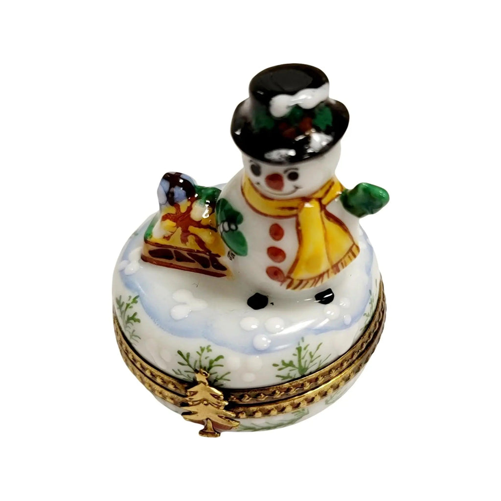 Christmas Snowman Waving Best Detail Limoges Box Figurine, view 11