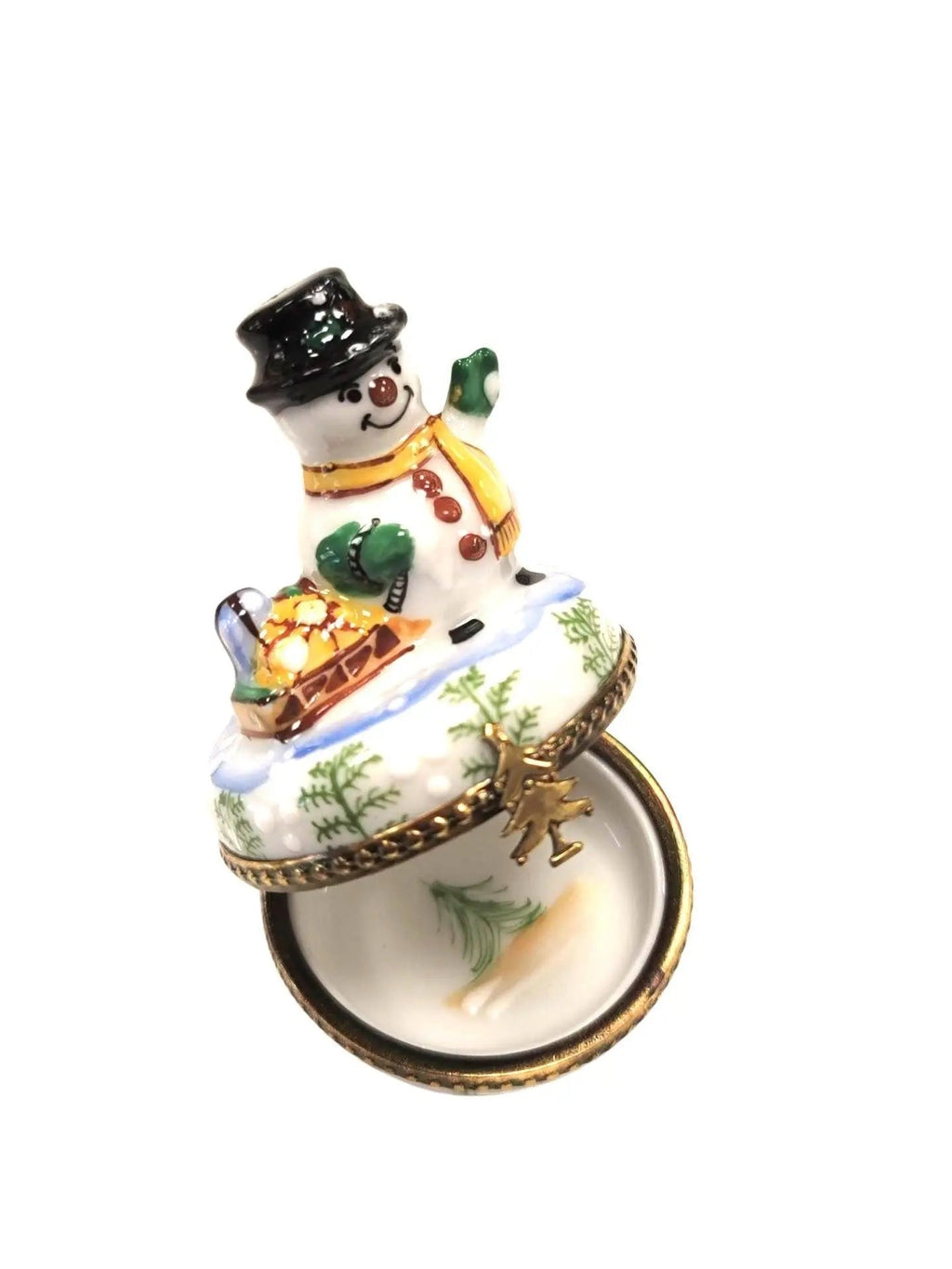 Christmas Snowman Waving Best Detail Limoges Box Figurine, view 3