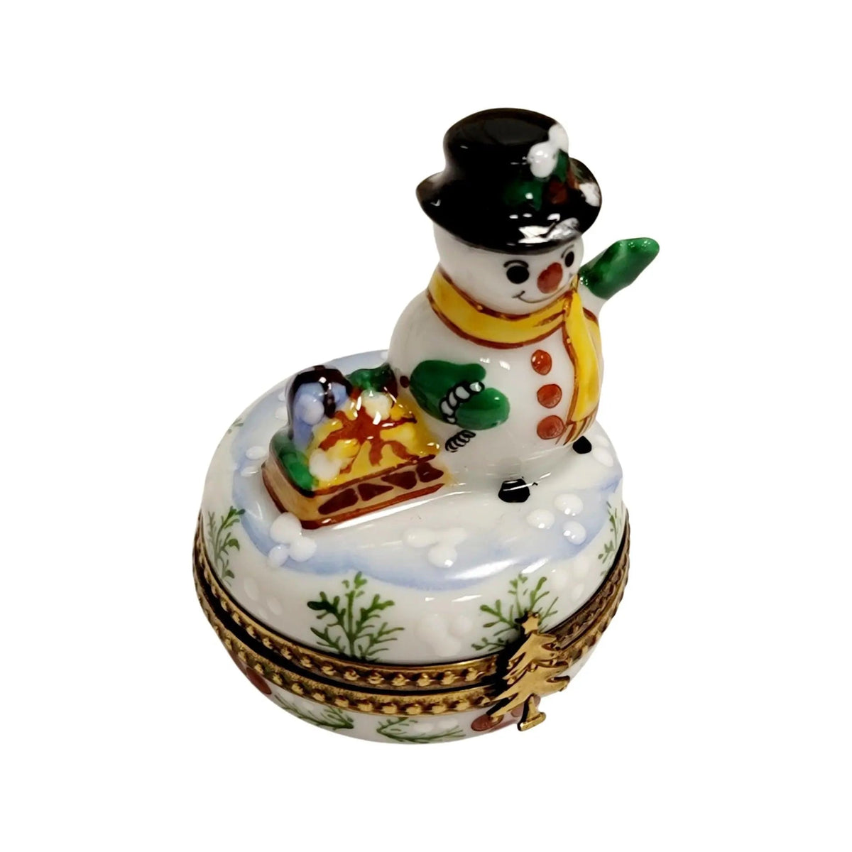 Christmas Snowman Waving Best Detail Limoges Box Figurine, view 7