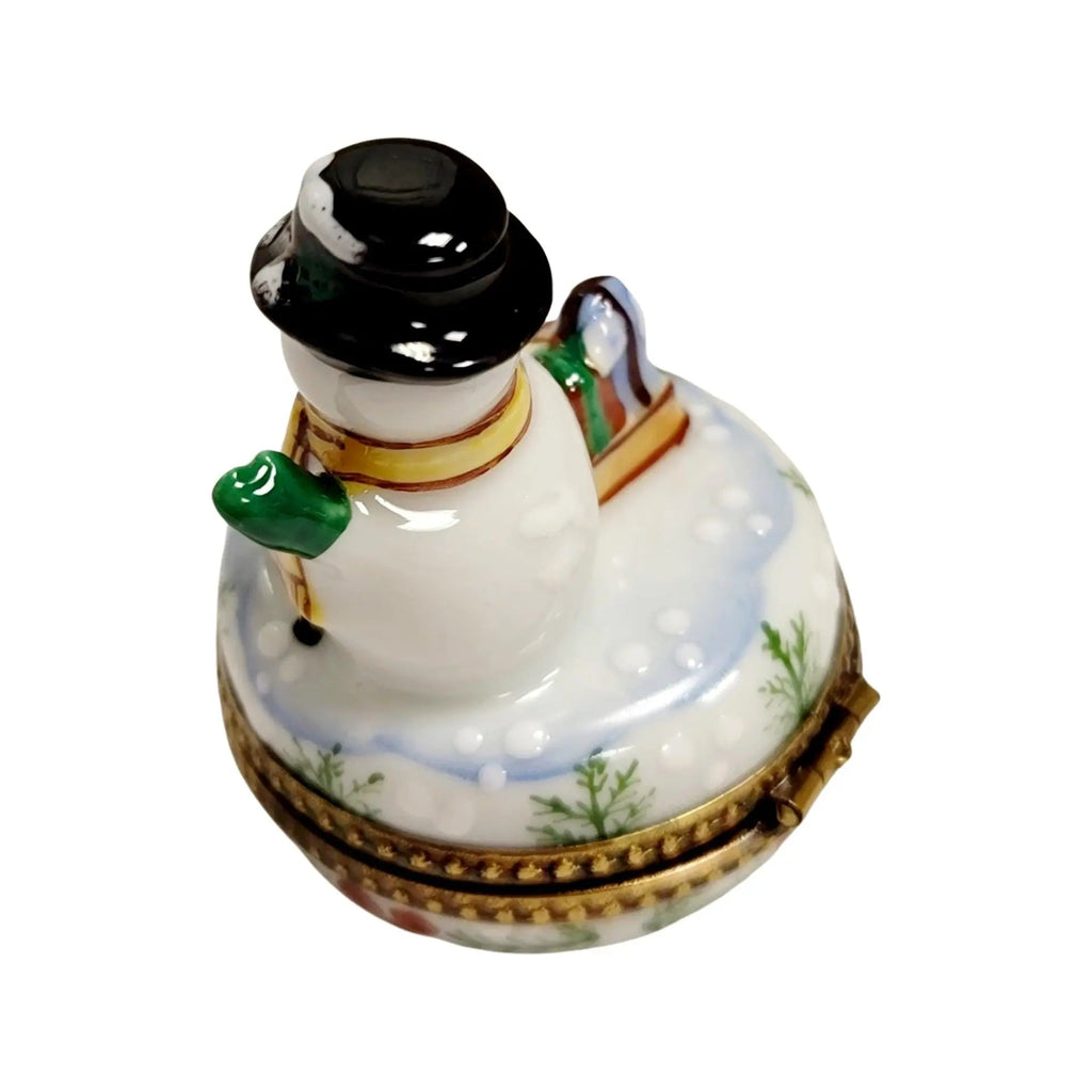 Christmas Snowman Waving Best Detail Limoges Box Figurine, view 8