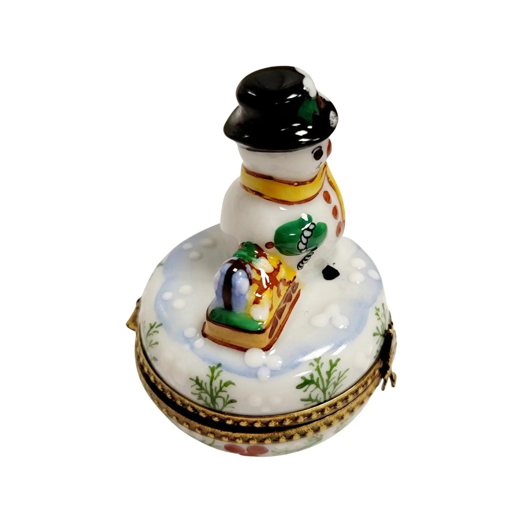 Christmas Snowman Waving Best Detail Limoges Box Figurine, view 9