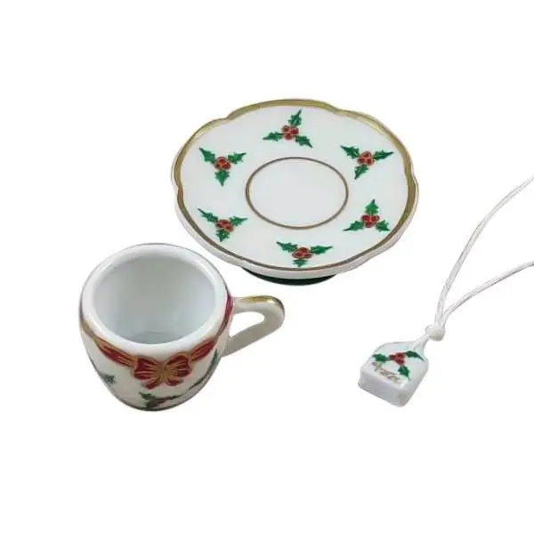 Hand-painted Christmas Teacup with Tea Limoges box, French artistry for lovers of fine art