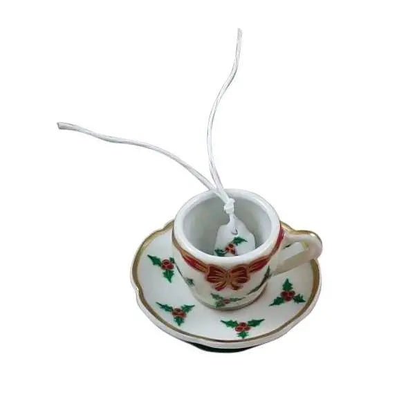 Christmas Teacup with Tea Limoges box painted by hand in Limoges, France, a gift to treasure