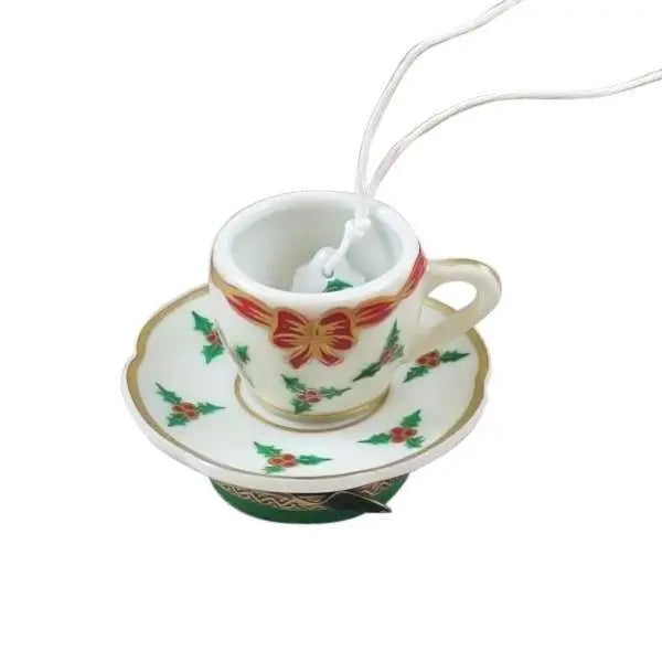 Collectible Christmas Teacup with Tea Limoges box with artisan brushwork