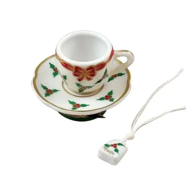 Genuine Rochard Christmas Teacup with Tea Limoges box painted by hand in France for Christmas, from Limoges Boutique