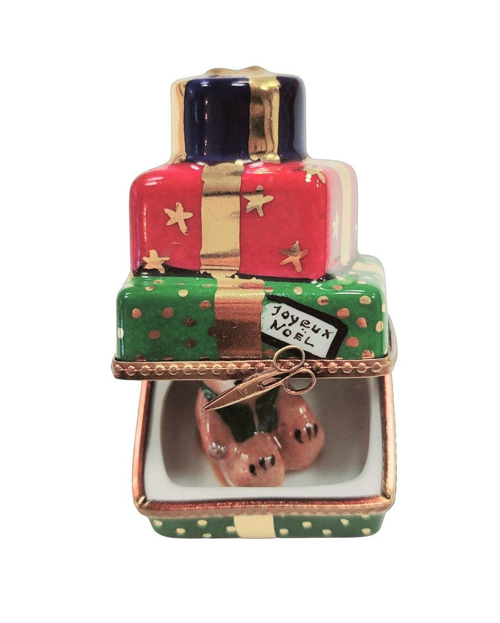 Christmas Presents Teddy Bear Inside Limoges Box Figurine, view 2