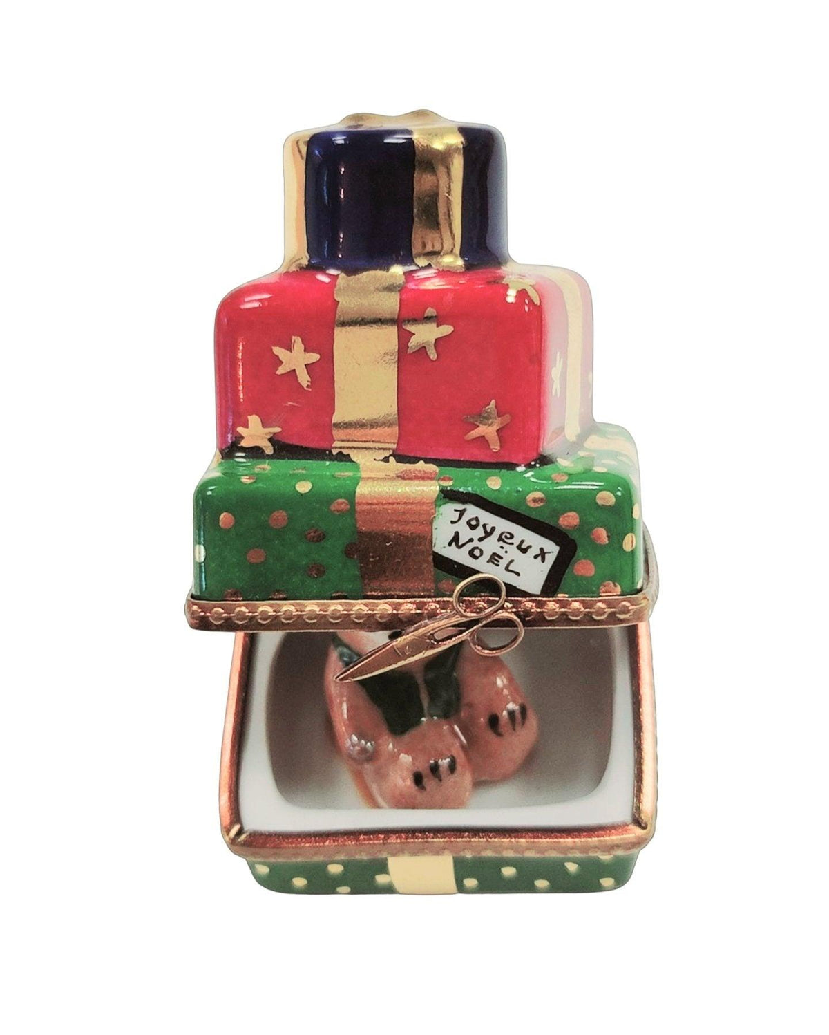 Christmas Presents Teddy Bear Inside Limoges Box Figurine, view 2