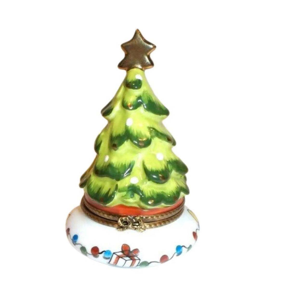 Every brushstroke by hand on the Christmas Tree with Doll Inside 4.25 Limoges box from France
