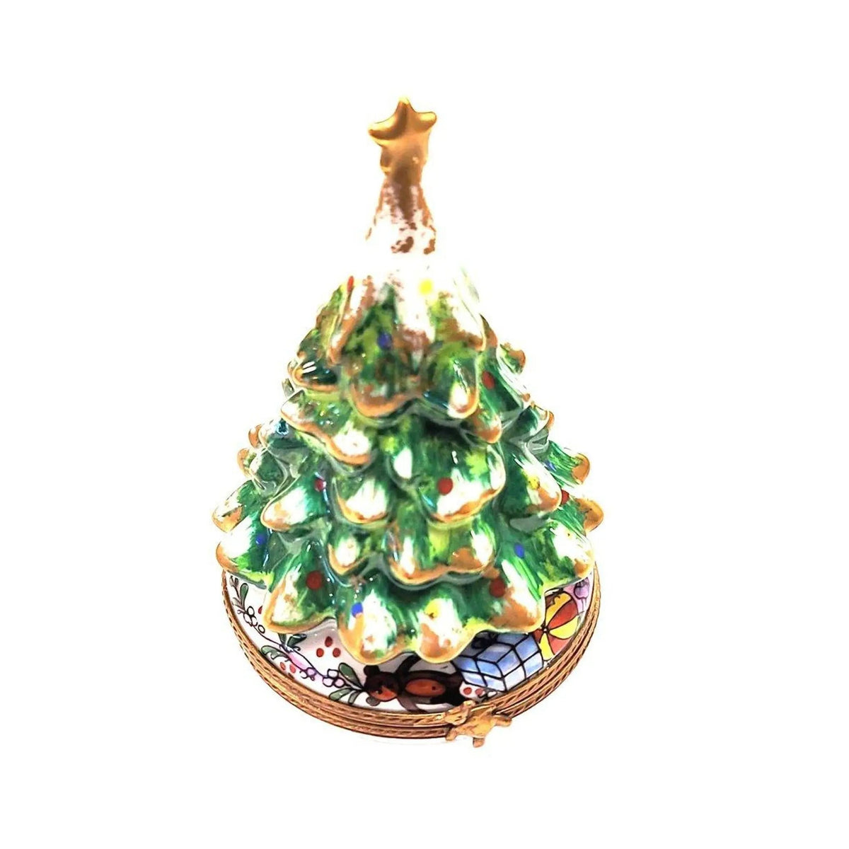 Collectible Christmas Tree Limoges box with artisan brushwork