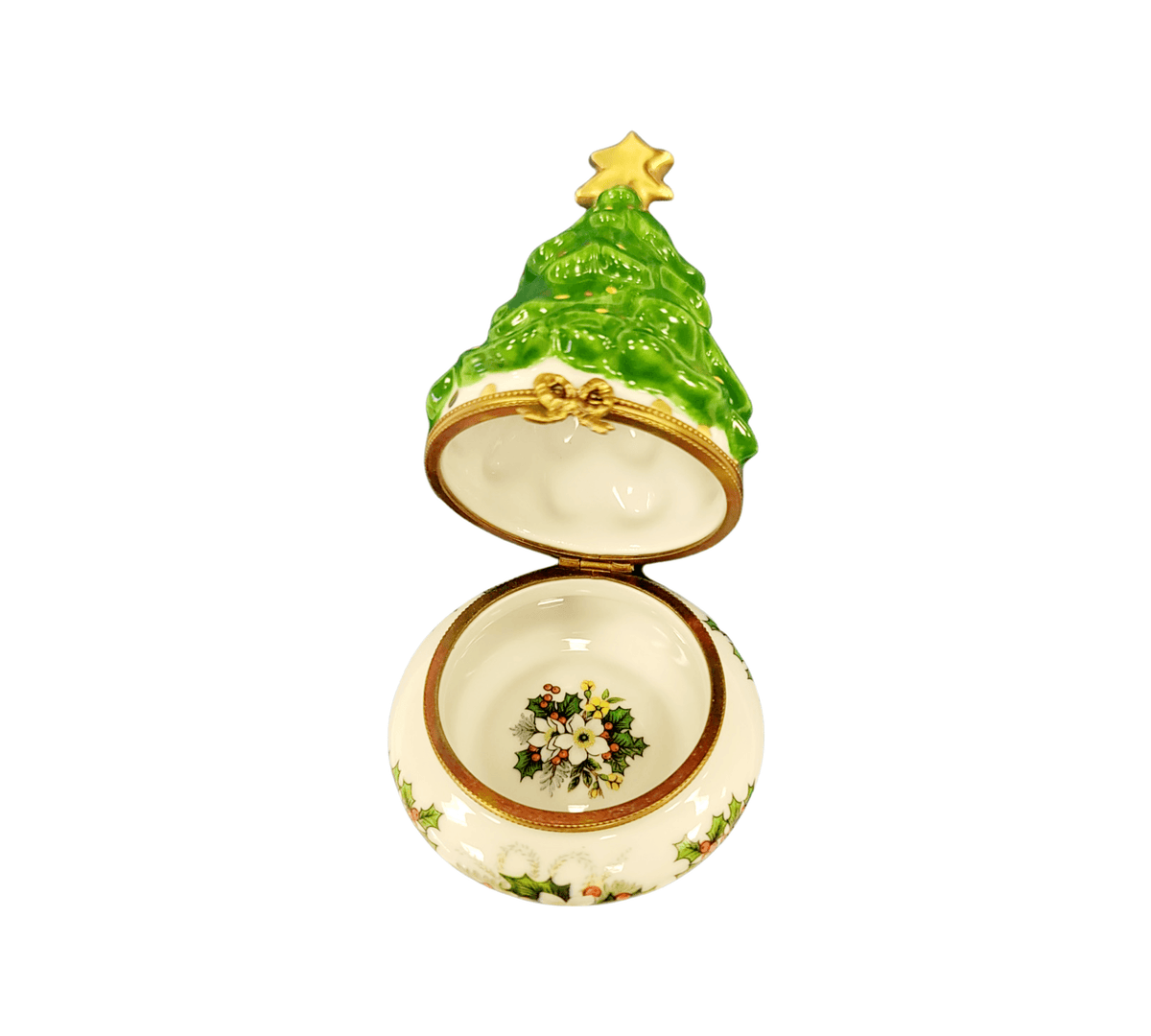 Christmas Tree w Magnolias Limoges Box Figurine Collectible, view 7