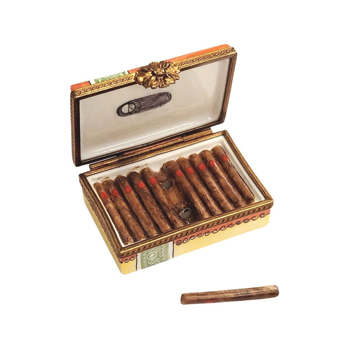 Cigar Box w/ Removable Cigars Limoges Box Figurine, a hand-painted Limoges porcelain gift