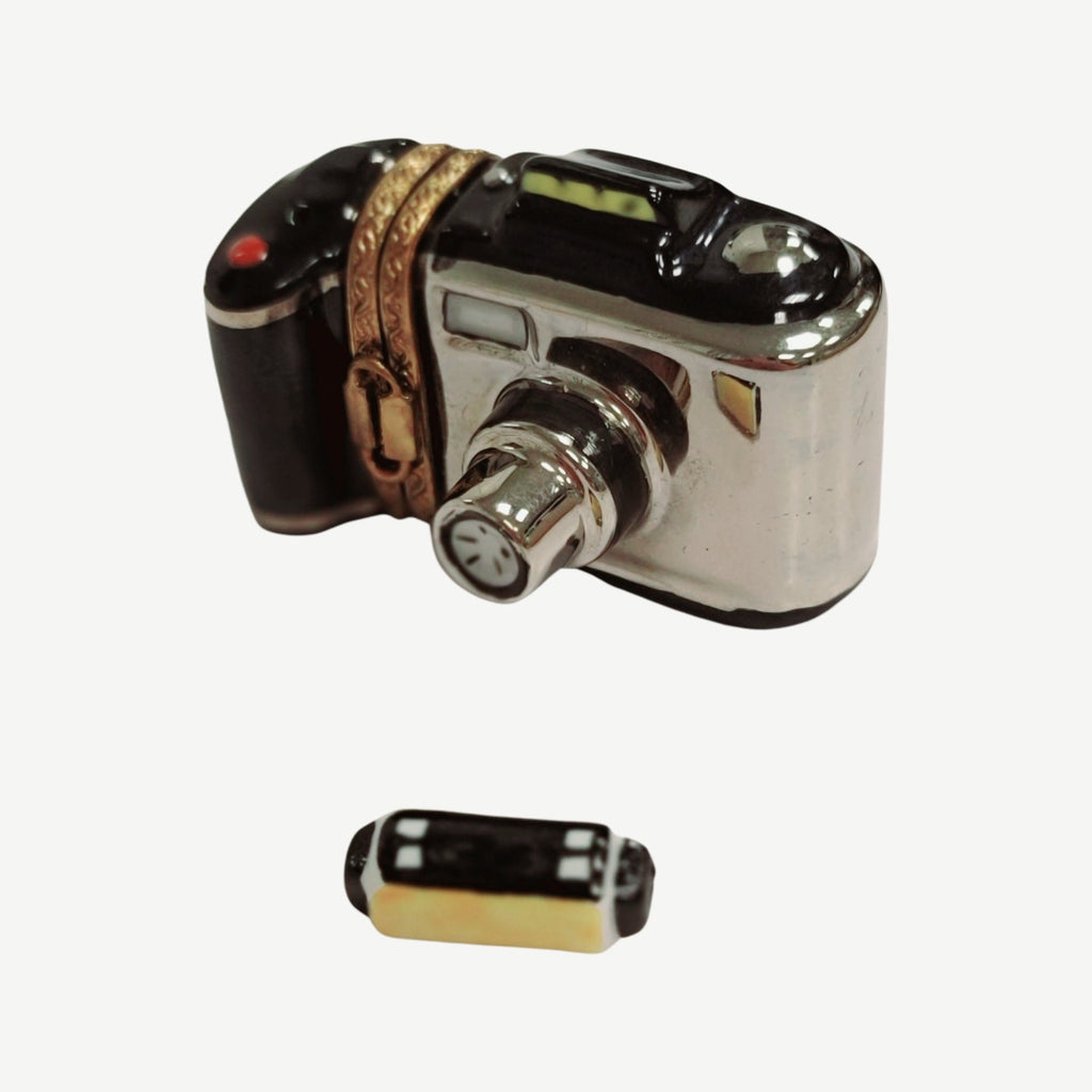 The painter's artistry shows on this 35mm Black Camera with Film Limoges box