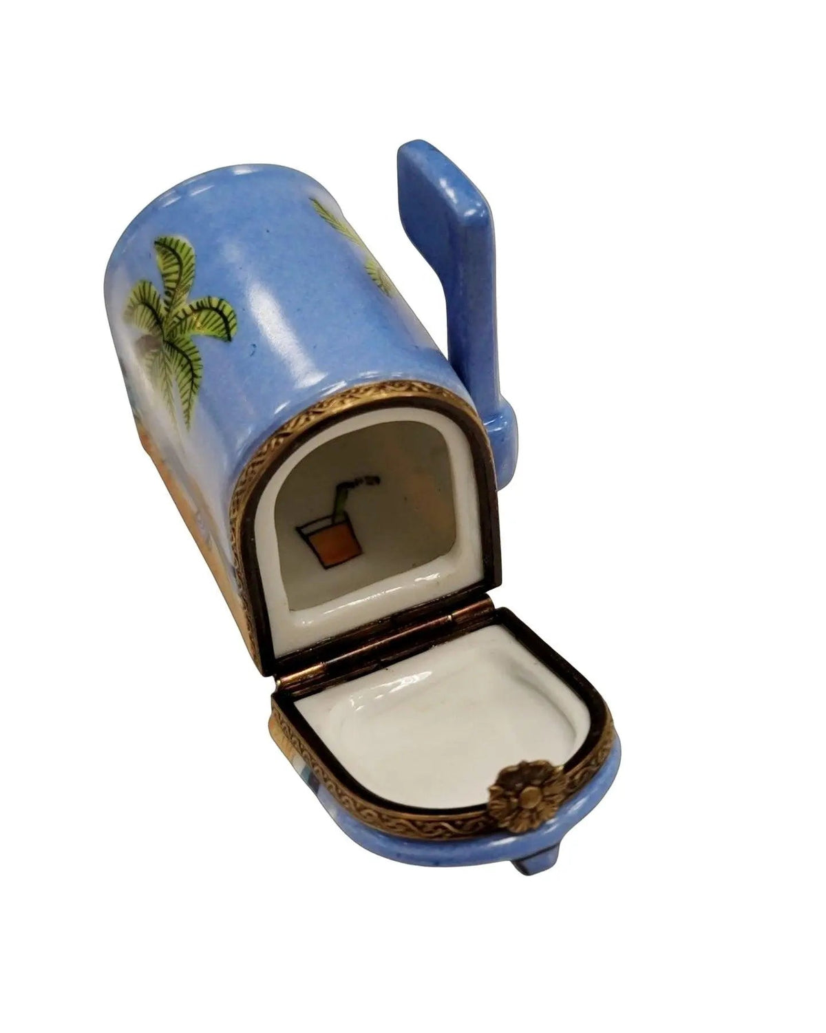 Fine French craftsmanship on the Beach House Mailbox Limoges box, painted by hand