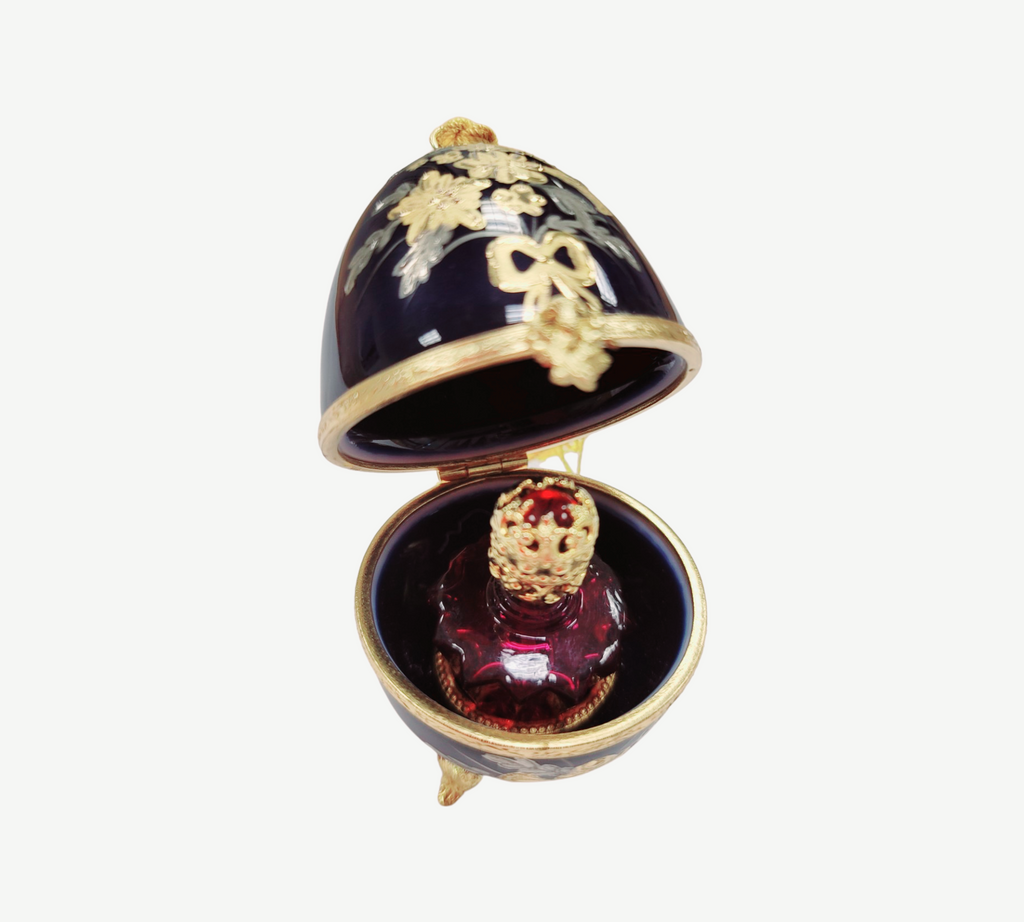 Cobalt Blue Porcelain Egg w Perfume, a hand-painted Limoges porcelain gift