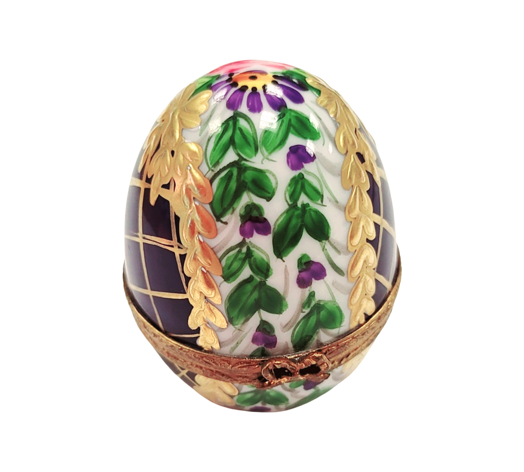 Hand-painted Egg Cobalt Blue Gold Lattice Limoges box, French artistry for lovers of fine art