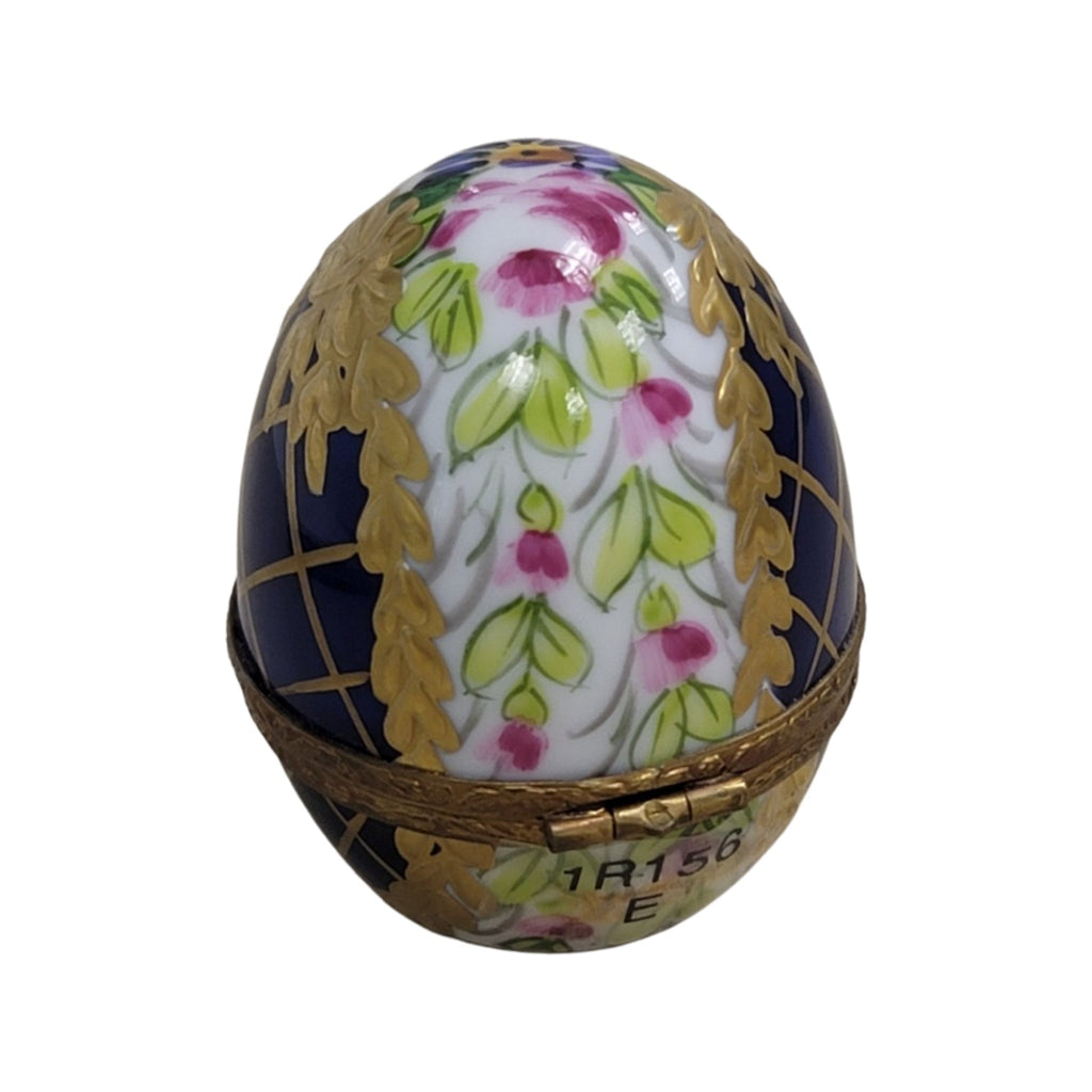 Collectible Egg Cobalt Blue Gold Lattice Limoges box with artisan brushwork