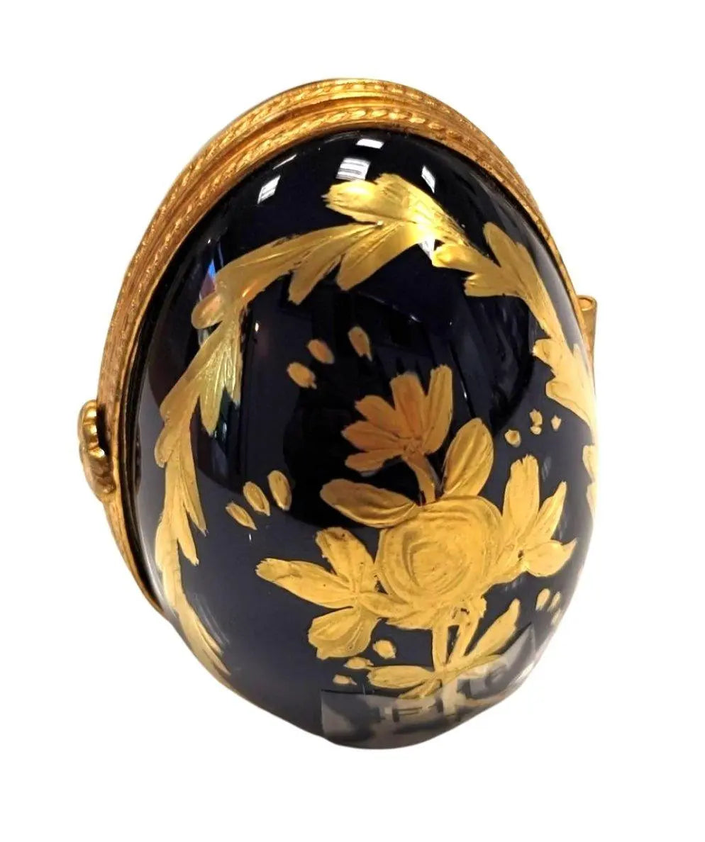 Artisan-painted Cobalt Blue Gold Egg Oval Picture Frame Vert Limoges box from France, a cherished collectible