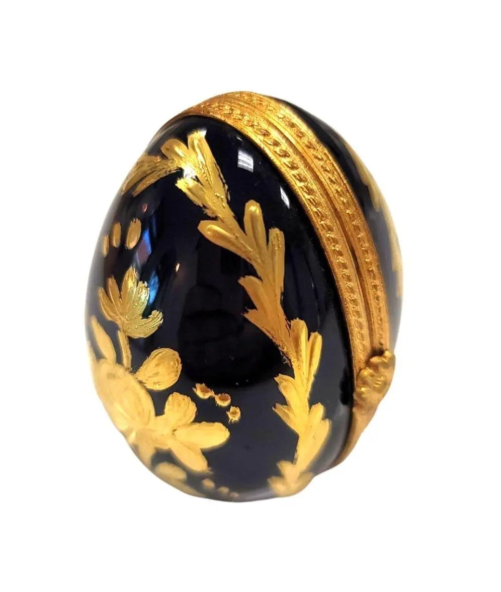 Treasured French collectible: Cobalt Blue Gold Egg Oval Picture Frame Vert Limoges box, painted by hand