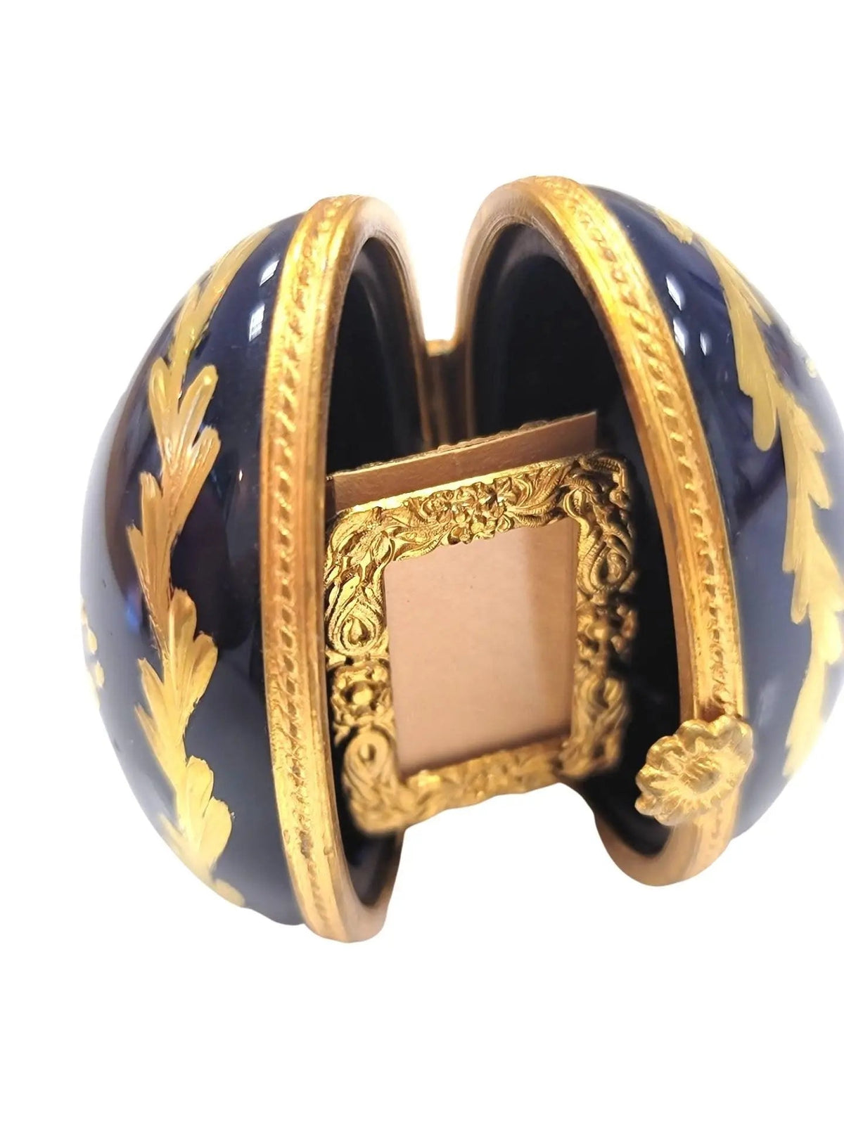 Hand-painted Cobalt Blue Gold Egg Oval Picture Frame Vert Limoges box, French artistry for lovers of fine art