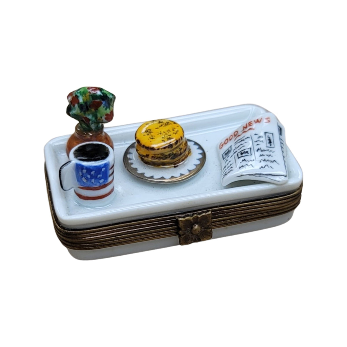 Coffee Pancake Tray Limoges Box Figurine, a hand-painted Limoges porcelain gift