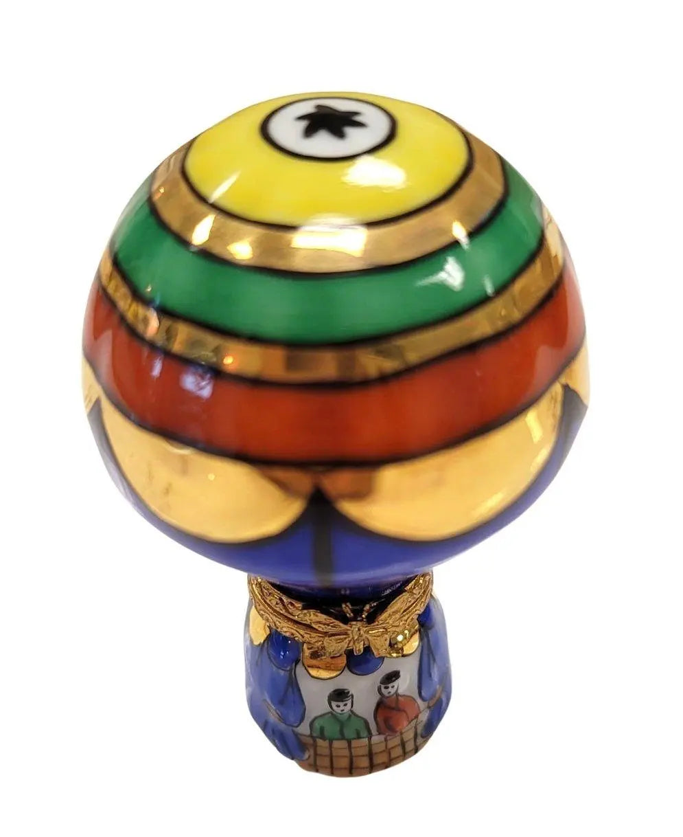 Fine French craftsmanship on the Colorful Hot Air Balloon Limoges box, painted by hand