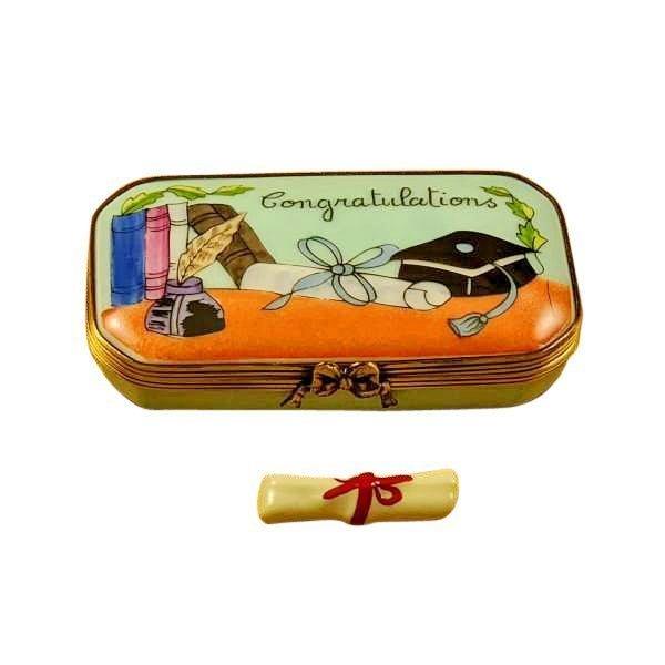 Authentic Rochard Congratulations Graduation Oval with Diploma Limoges box, hand-painted in France, from Limoges Boutique
