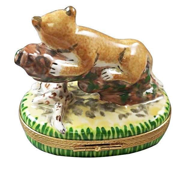 Fine French craftsmanship on the Cougar with Baby Limoges box, painted by hand