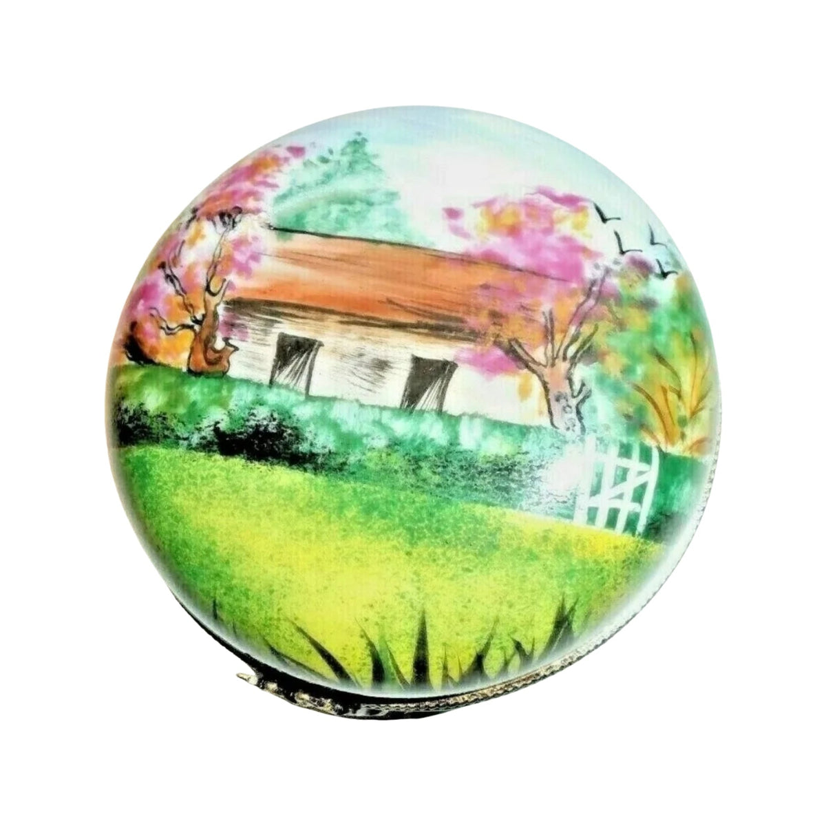 Country House on Round Home Limoges Box Figurine Gift, a hand-painted Limoges porcelain gift