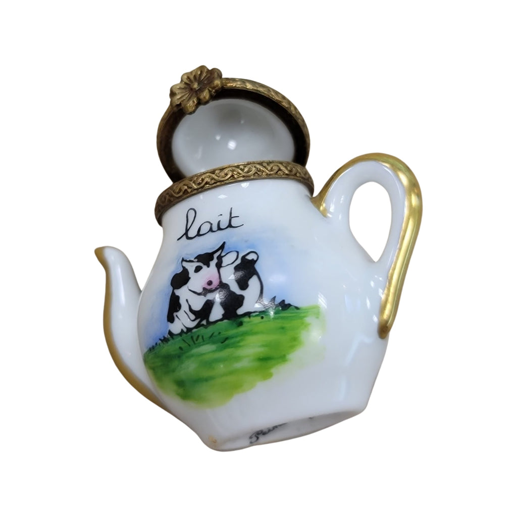 Tea Pot w Cow Lait Limoges Box Figurine for Collectors, view 2