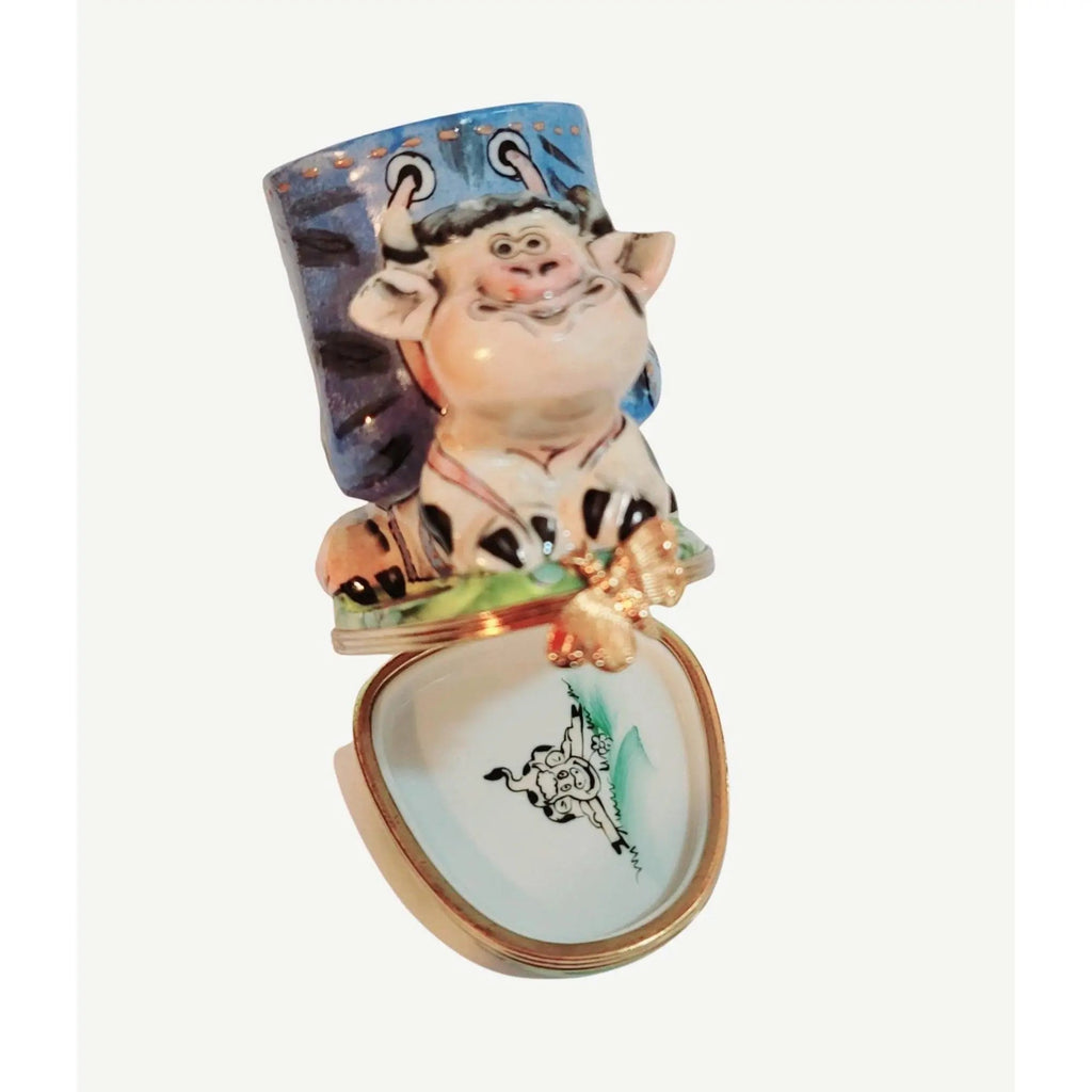 Cow Vase Pencil Holder Limoges Box Figurine, Well Detailed, view 3