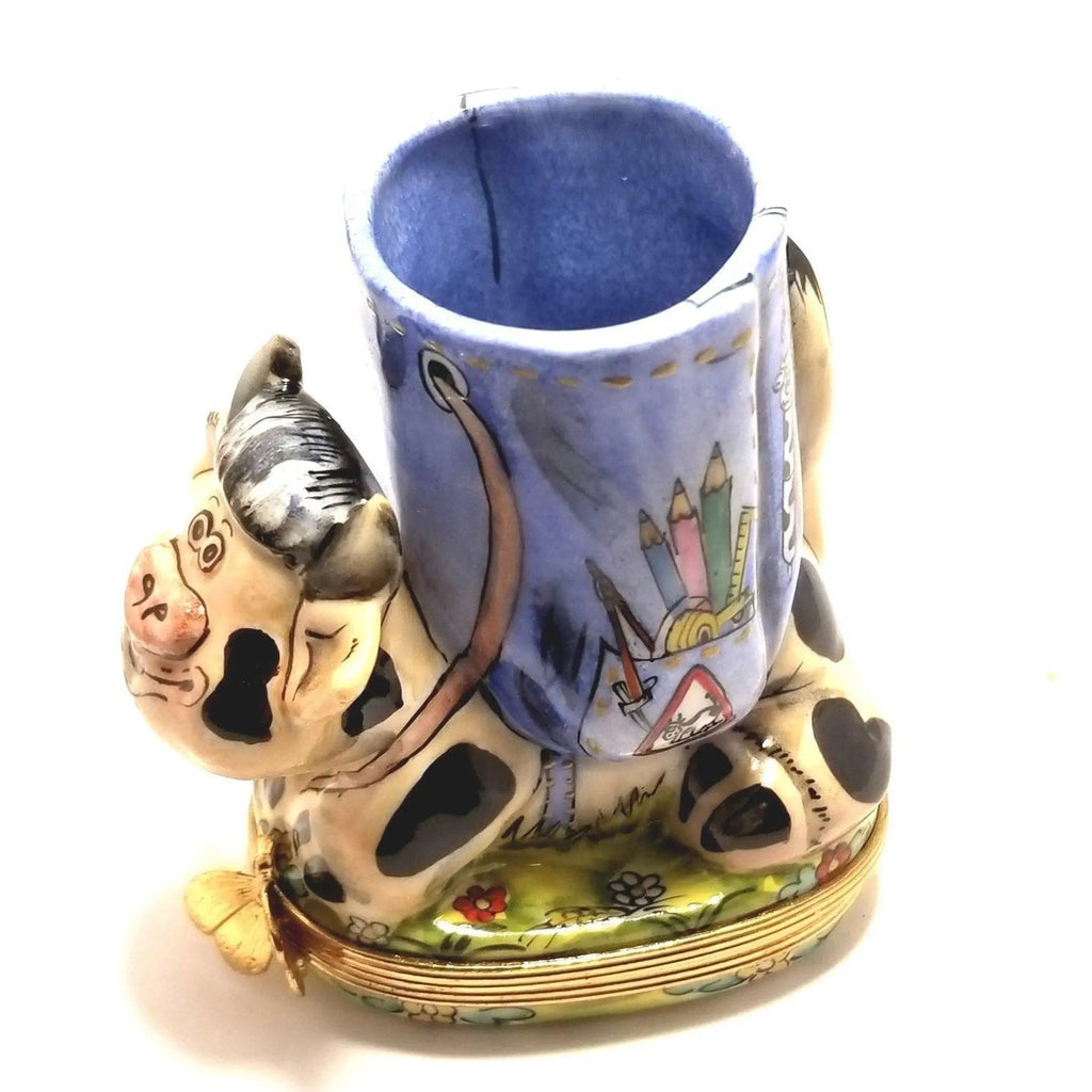 Cow Vase Pencil Holder Limoges Box Figurine, Well Detailed, view 4