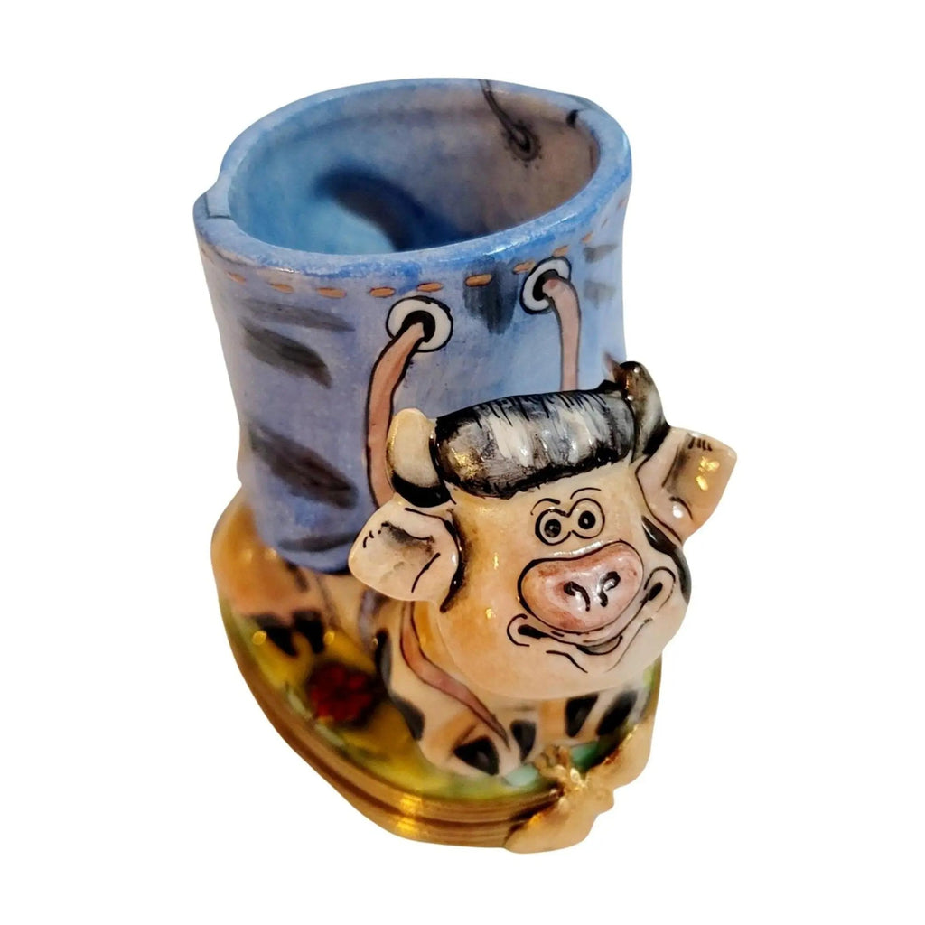 Cow Vase Pencil Holder Limoges Box Figurine, Well Detailed, view 9