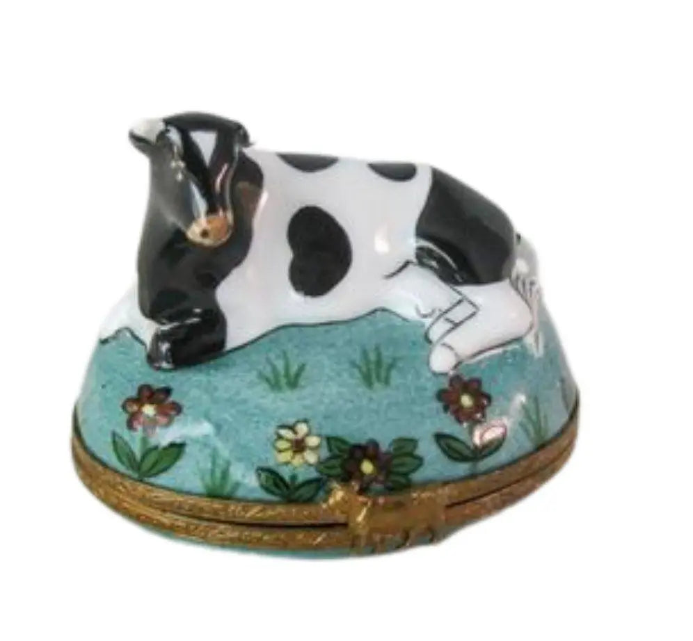 Cow on Oval Porcelain Limoges Porcelain Art Object for Collectors, a hand-painted Limoges porcelain gift