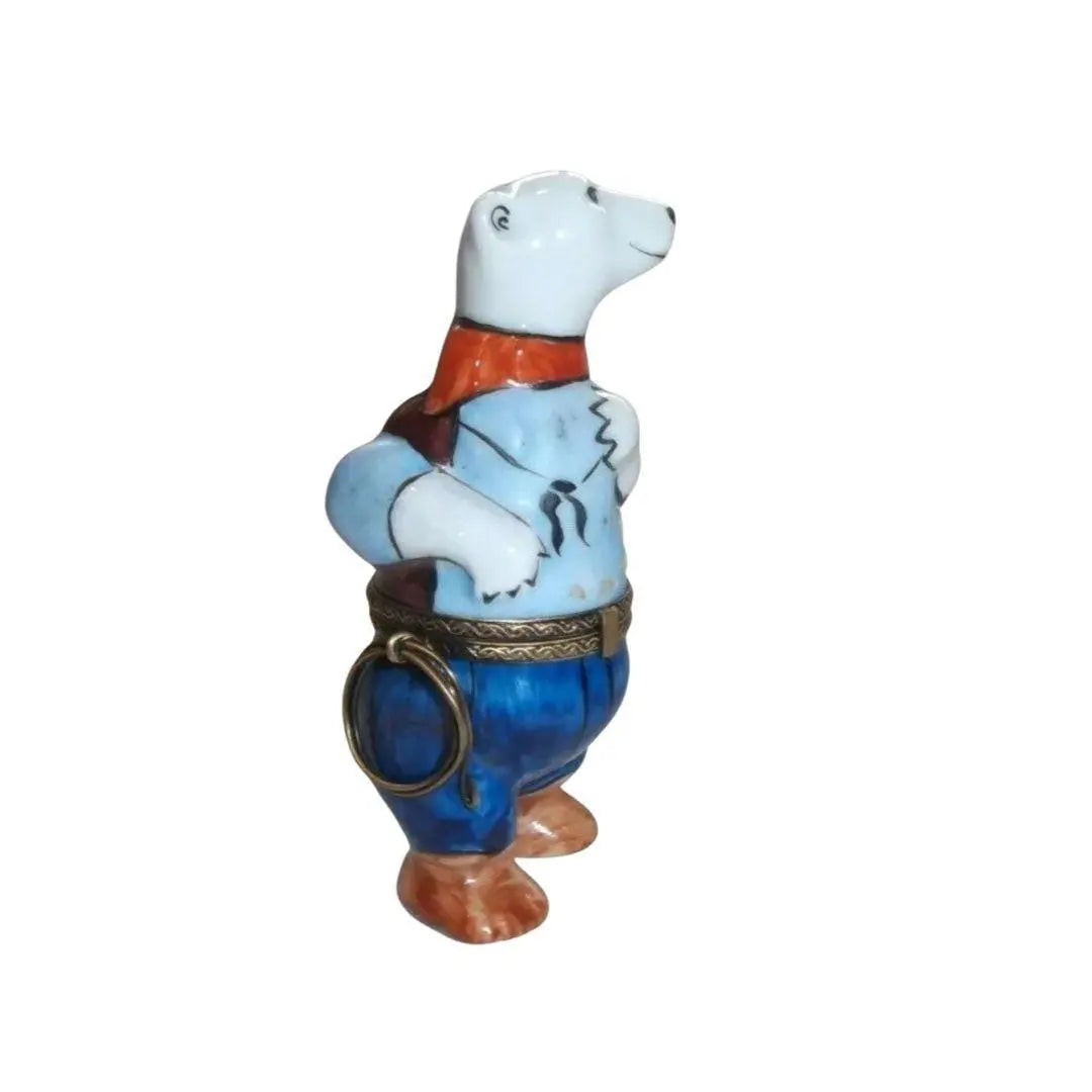 Cowboy Polar Bear Figurine for Collectors, a hand-painted Limoges porcelain gift