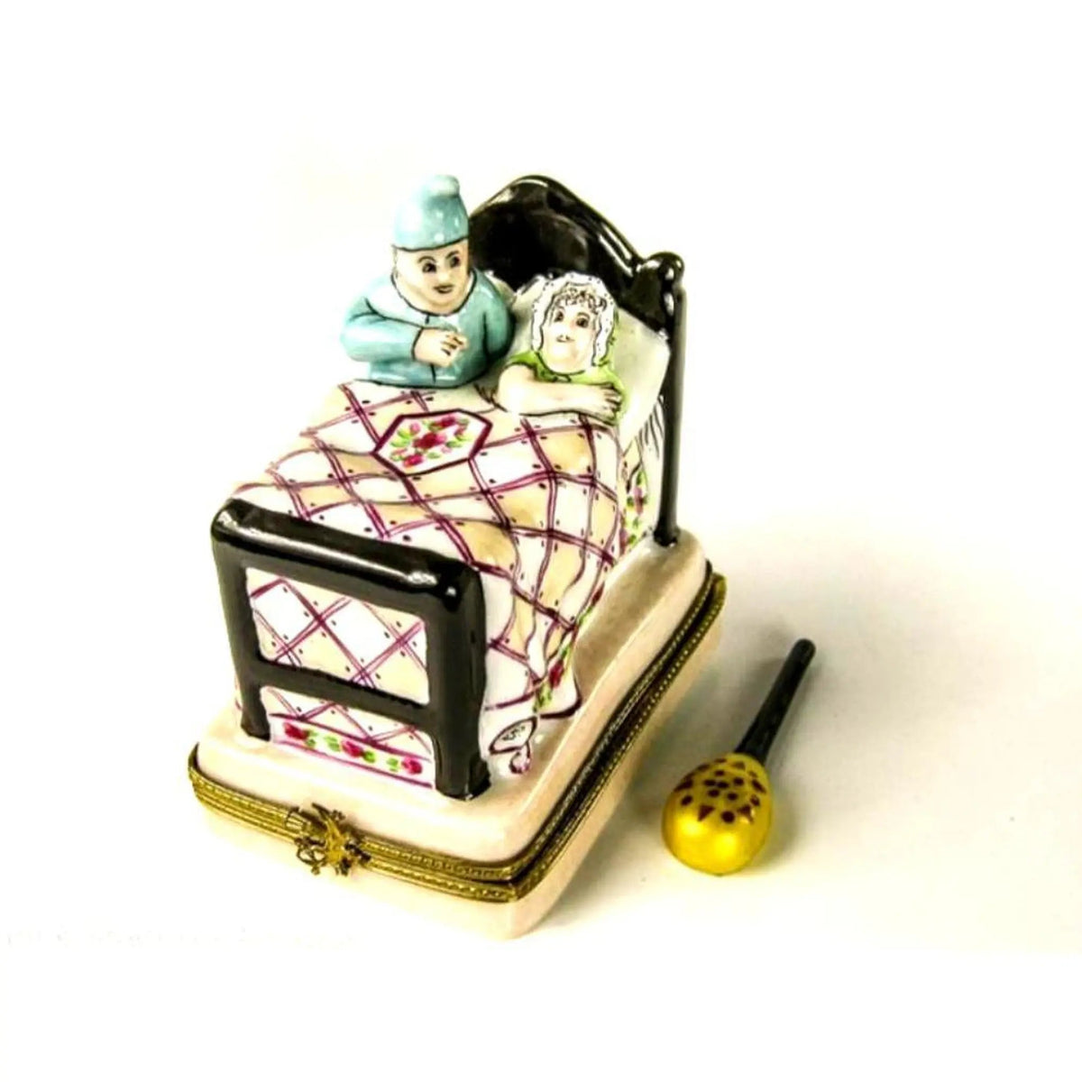 Authentic Older Couple in Bed Warm & Cozy Limoges box, hand-painted in France, from Limoges Boutique