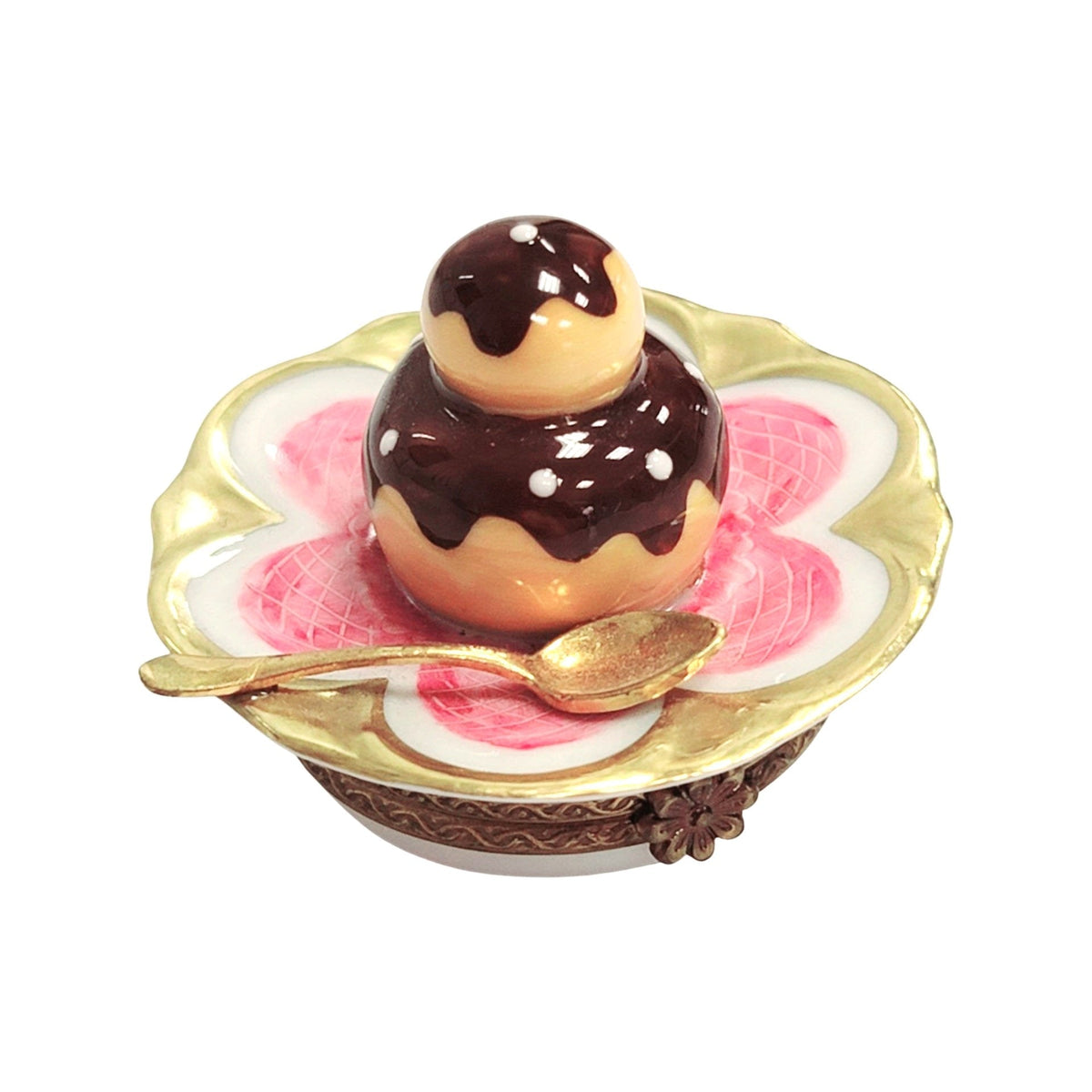 Cream Puff on Plate Limoges Box Figurine 1, a hand-painted Limoges porcelain gift
