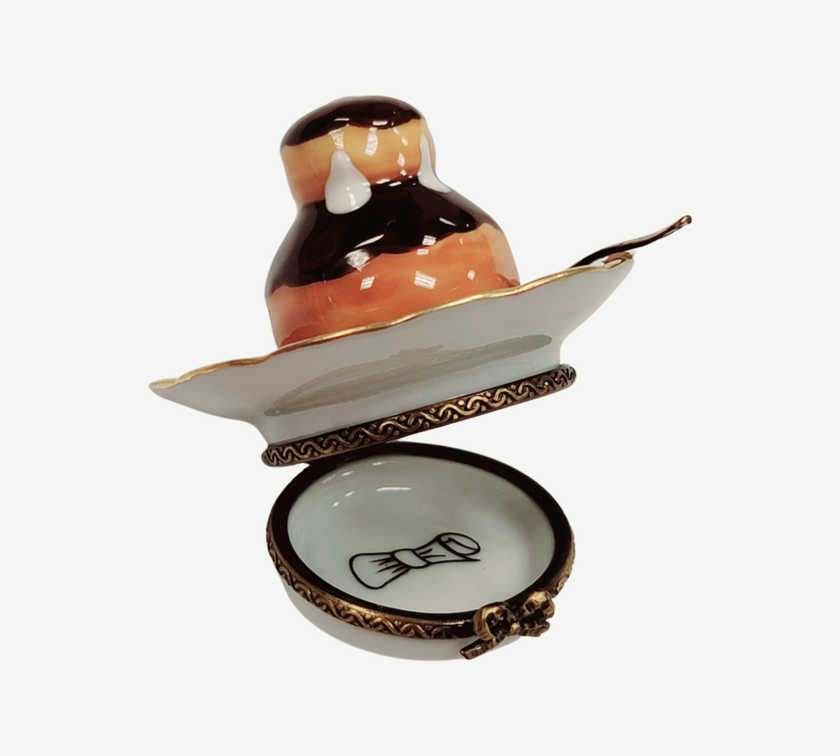 Cream Puff on Plate Limoges Box Figurine, view 2