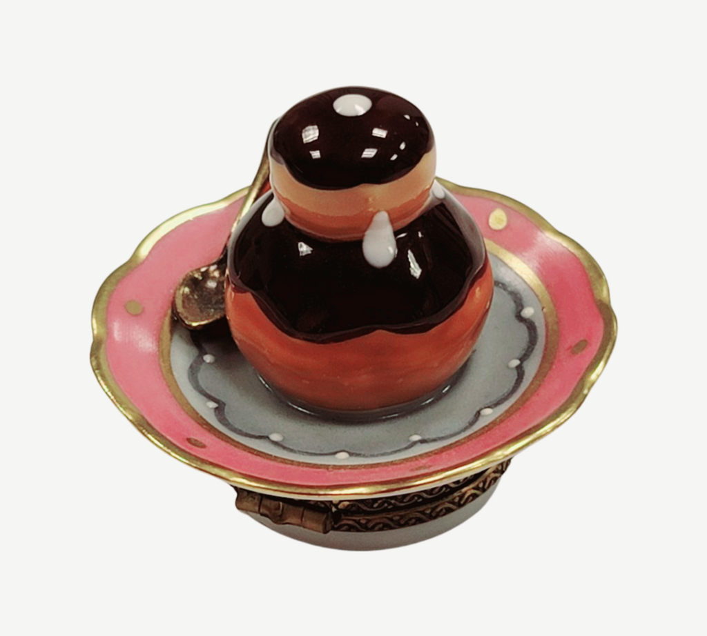 Cream Puff on Plate Limoges Box Figurine, view 3