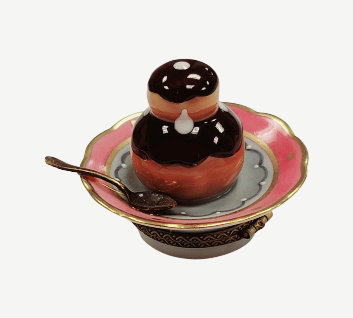 Cream Puff on Plate Limoges Box Figurine, view 4