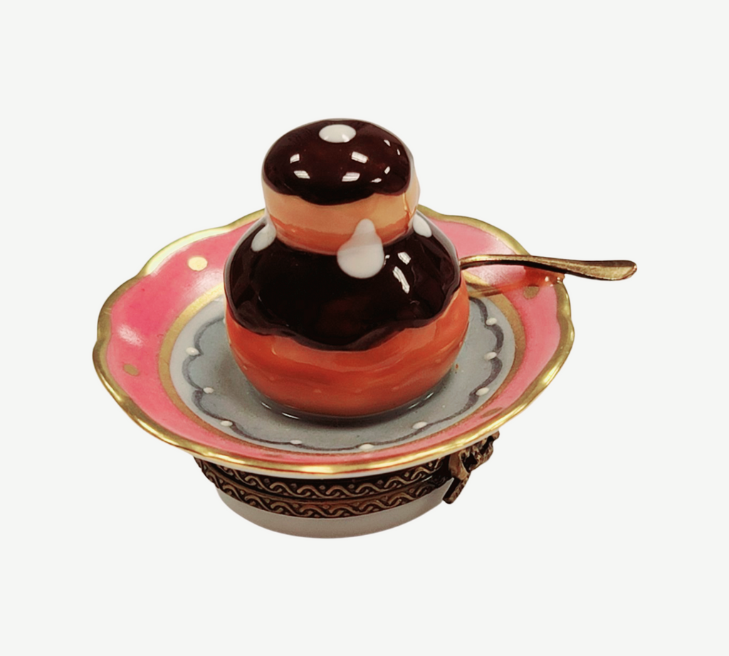 Cream Puff on Plate Limoges Box Figurine, view 5