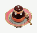 Cream Puff on Plate Limoges Box Figurine, a hand-painted Limoges porcelain gift