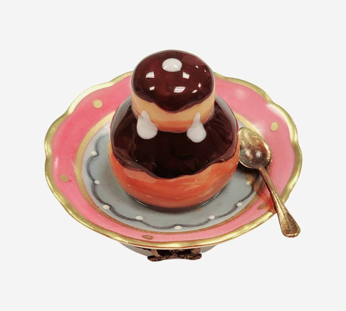 Cream Puff on Plate Limoges Box Figurine, a hand-painted Limoges porcelain gift