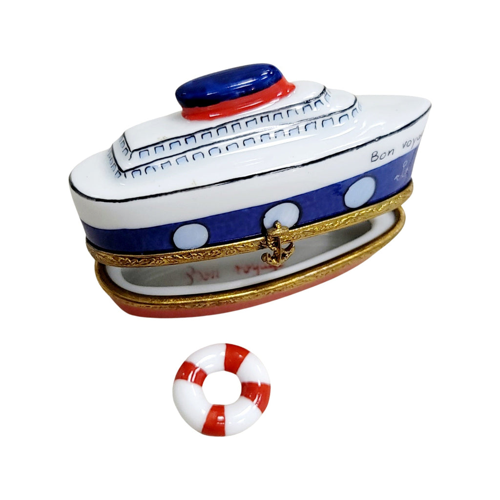 Painted details on the Cruise Ship Bon Voyage Limoges box, French art in miniature