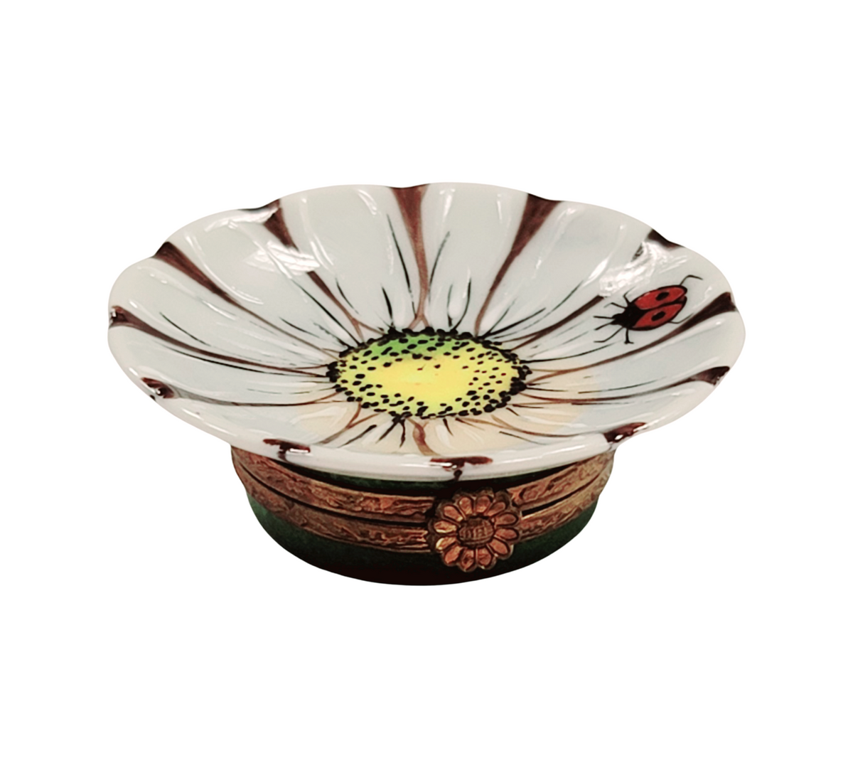 Daisy Flower w Lady Bug Limoges Box Figurine for Collectors, a hand-painted Limoges porcelain gift