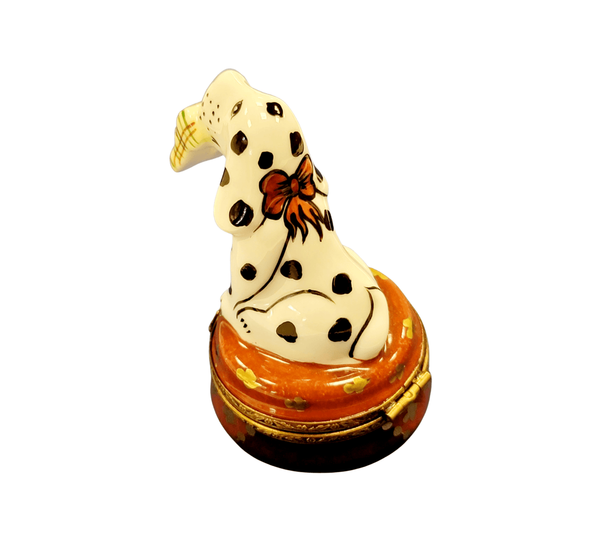 Artisan-painted Dalmation Dog with Slippers Limoges box from France, a cherished collectible