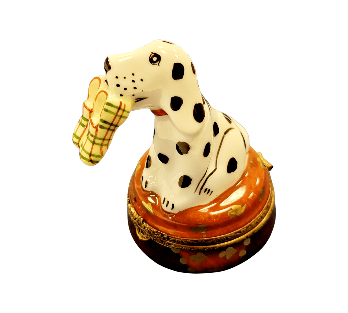 The painter's artistry shows on this Dalmation Dog with Slippers Limoges box