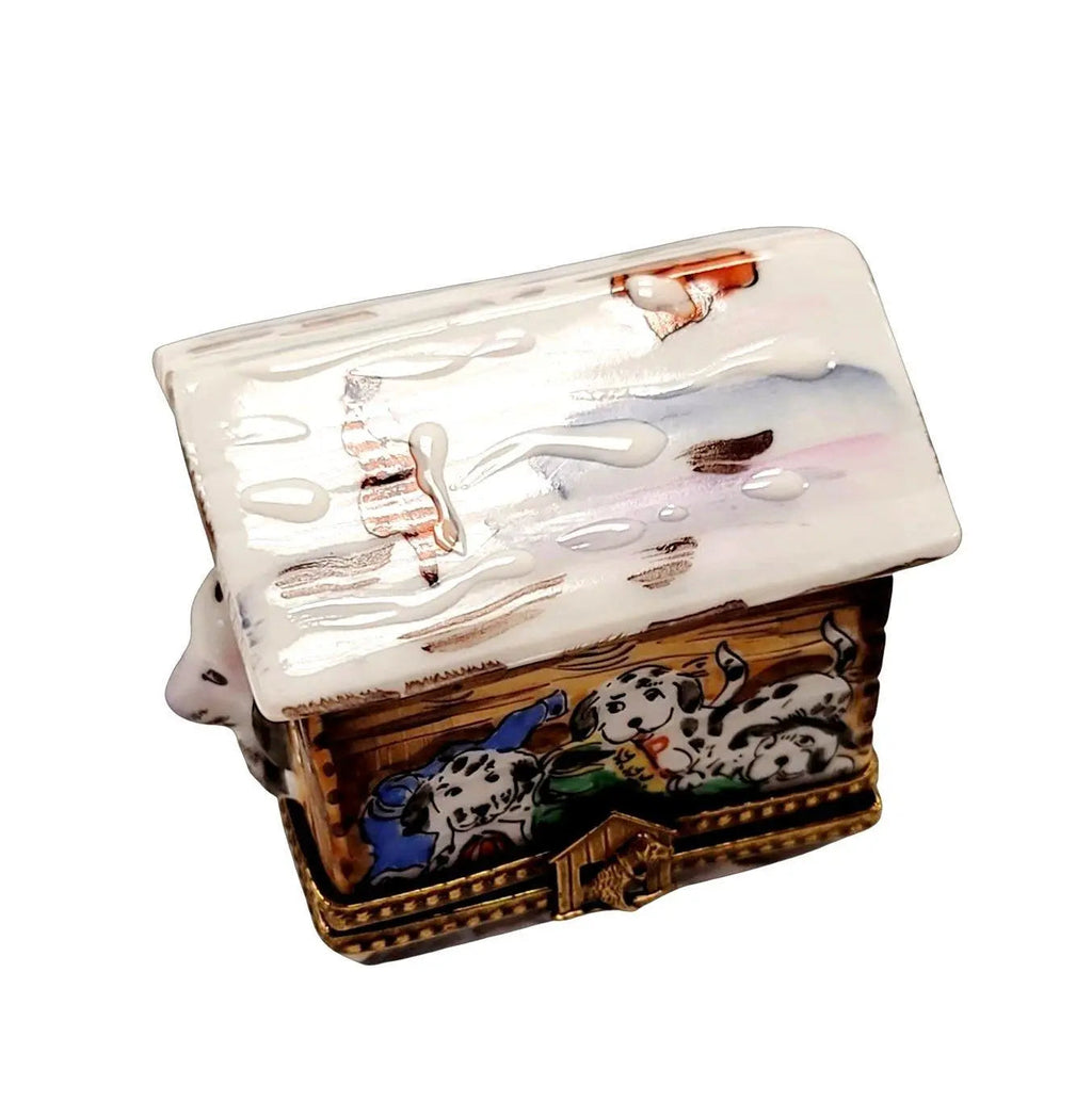 Dalmation Dog in Winter Dog House Limoges Box Figurine, view 3