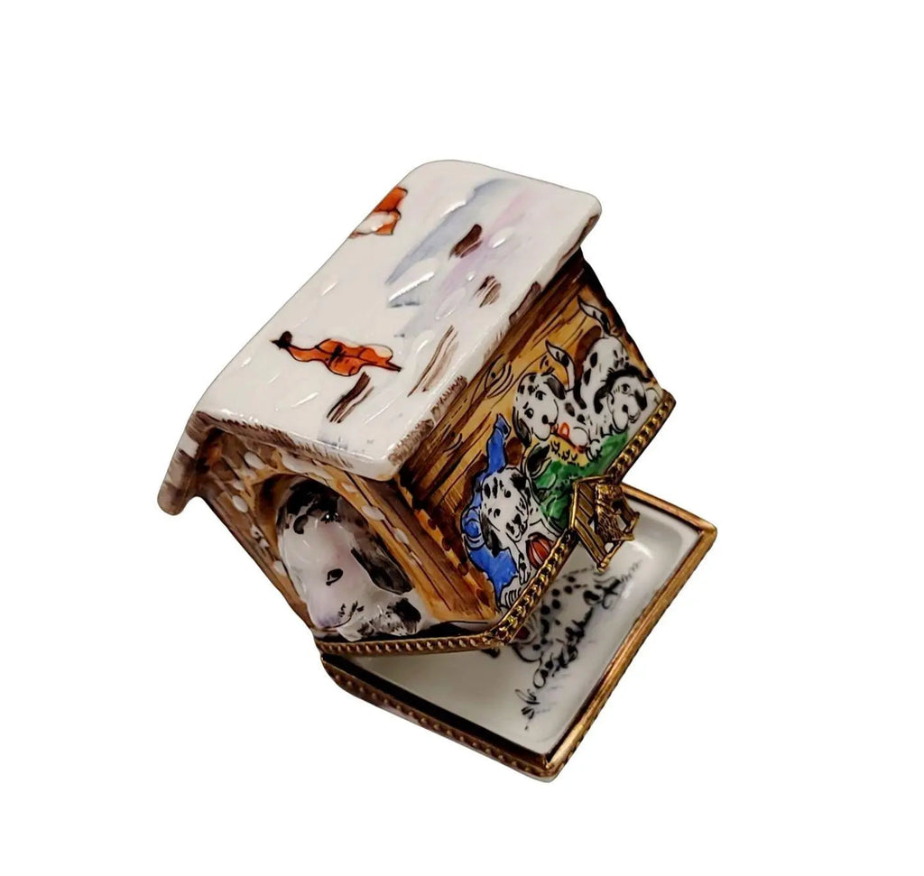 Dalmation Dog in Winter Dog House Limoges Box Figurine, view 5